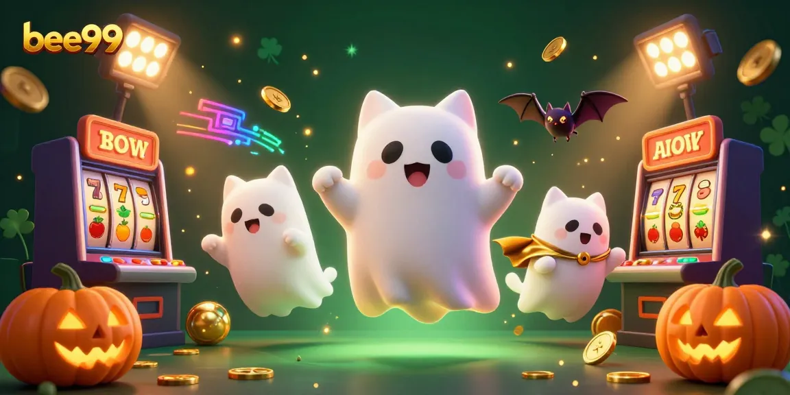 Engage in thrilling gameplay with bee999 as a friendly ghost cat and vampire bat illuminate the haunted casino.
