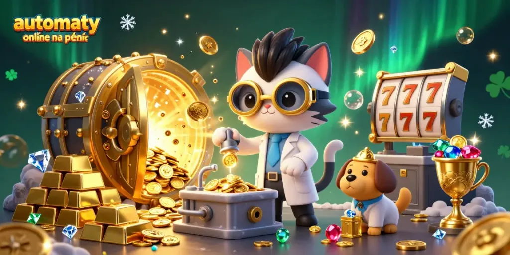 Experience automaty online na pieniądze with a vibrant scene of cartoon characters amidst sparkling treasures.