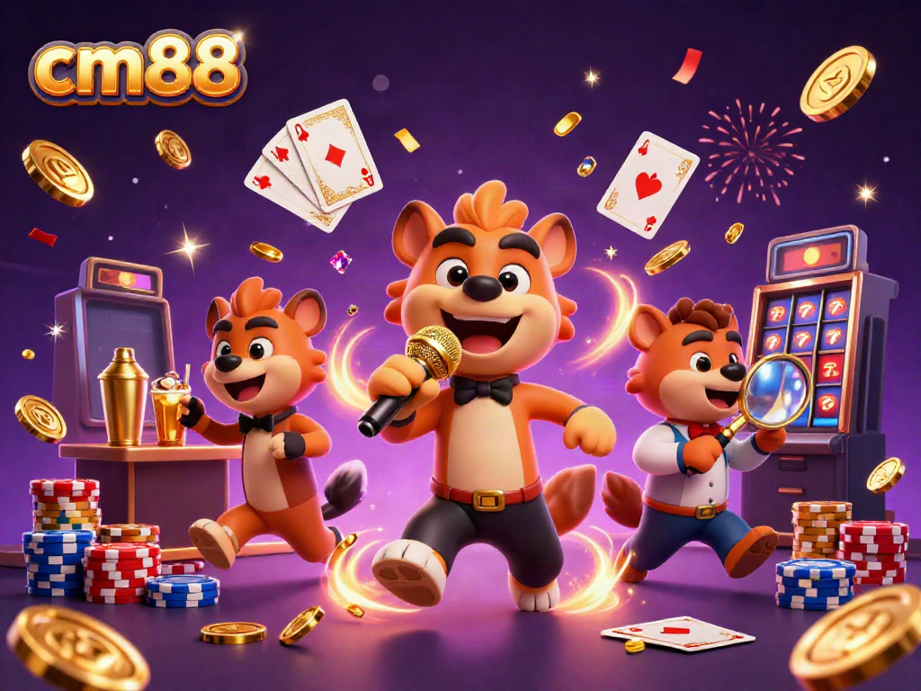 Enjoy exciting casino moments at cm88 with animated hyenas in a vibrant comedy club setup.