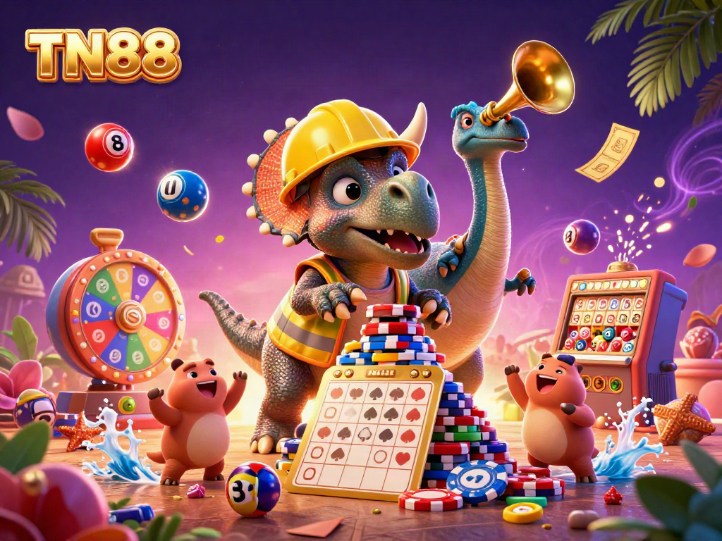 Experience the excitement of gambling with TN88, featuring lively characters and dynamic casino elements.