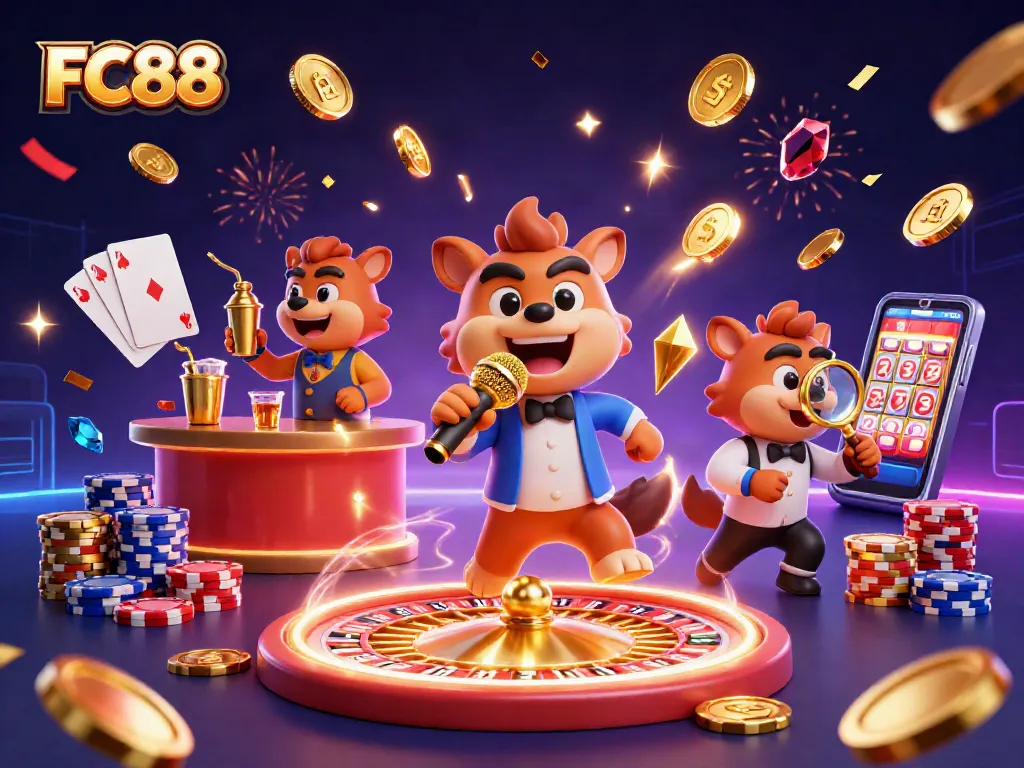 Experience the excitement of FC88 with hyenas in a vibrant, energetic casino scene.