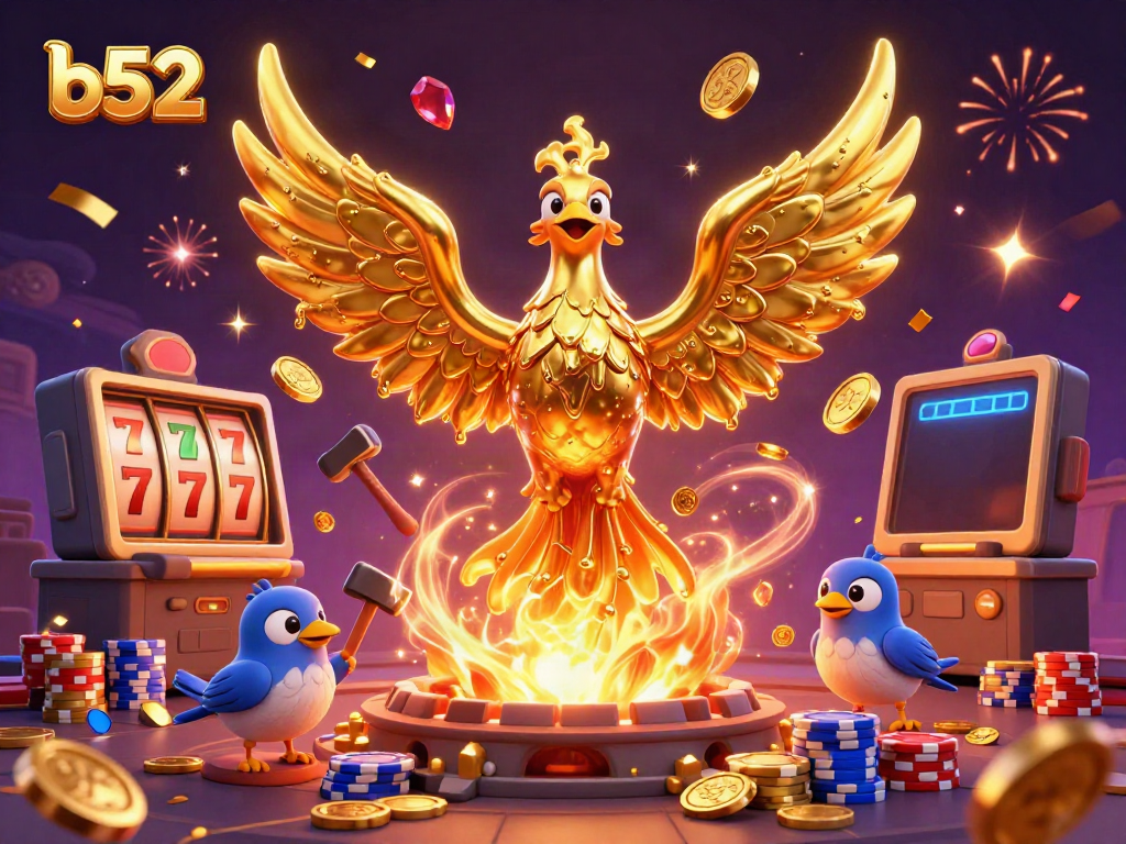 Experience the thrill of b52 with golden phoenix, sparkling gems, and casino elements.