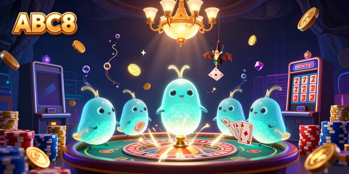Experience ABC8's vibrant casino atmosphere with glowing characters and dynamic gaming elements.