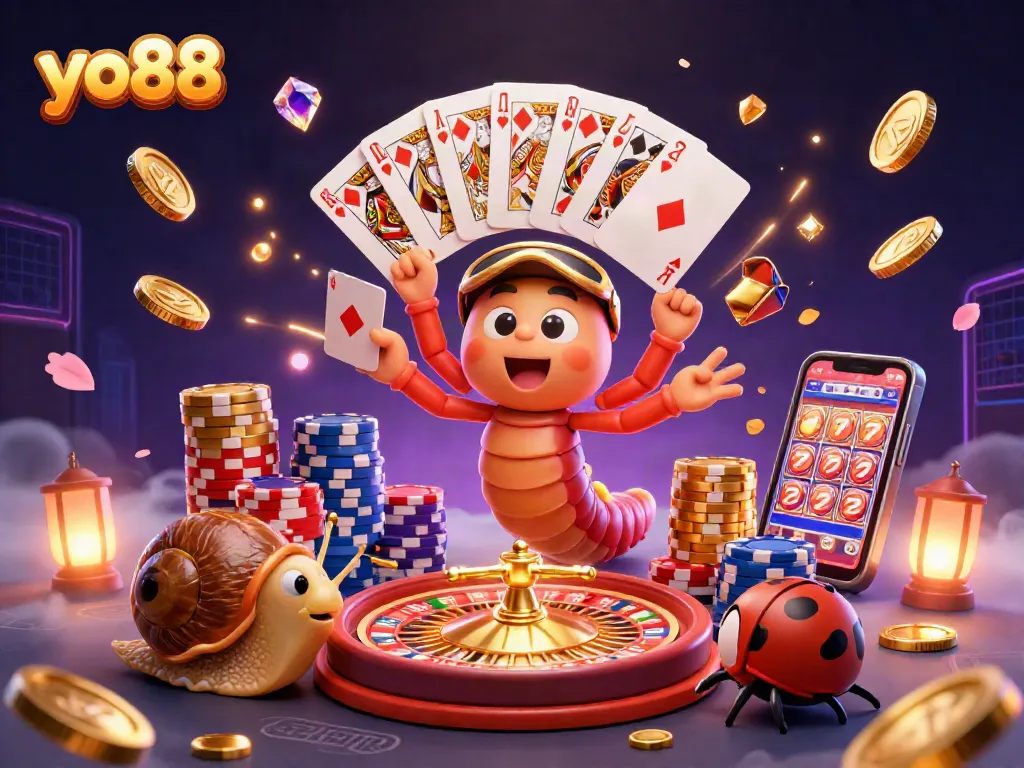 yo88 transforms the casino experience with a vibrant 3D scene of excitement and winning potential.