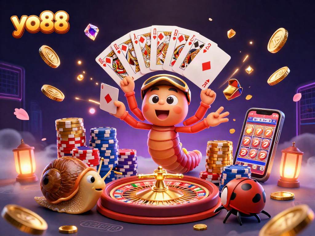 yo88 transforms the casino experience with a vibrant 3D scene of excitement and winning potential.