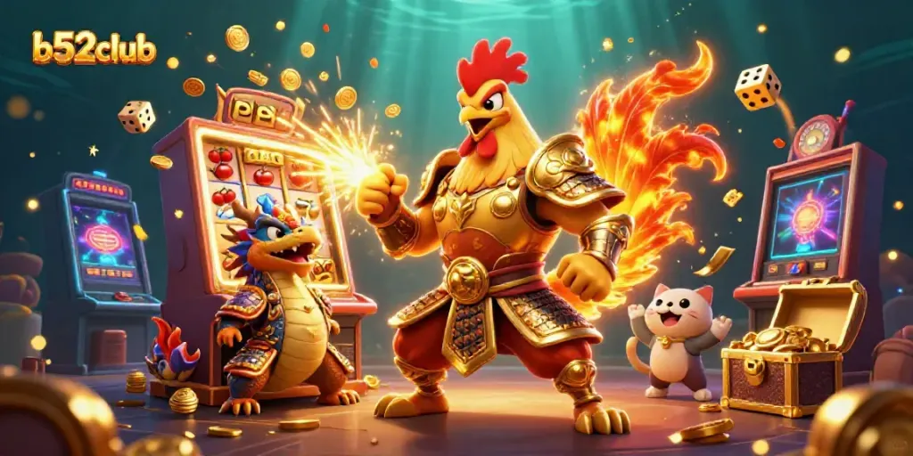 Engage with the exciting world of b52club, featuring dynamic characters and vibrant casino elements.