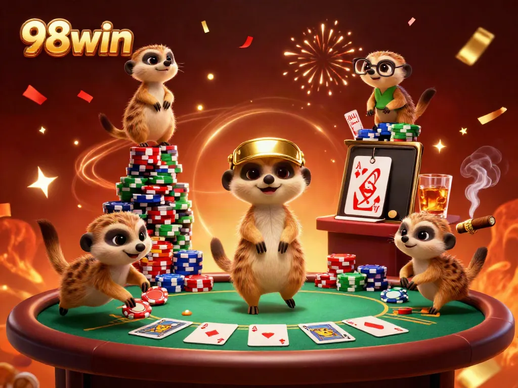Experience the excitement of 98win with lively meerkats operating a vibrant casino scene.